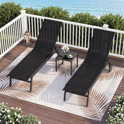 Patio Chaise Lounge Chair with Wheels and 6-Level Adjustable Backrest Set of 2 - Black - Outdoor Chaise Lounges