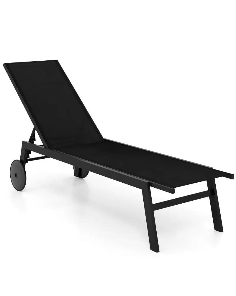Patio Chaise Lounge Chair with Wheels and 6-Level Adjustable Backrest Set of 1 - Black - Outdoor Chaise Lounges