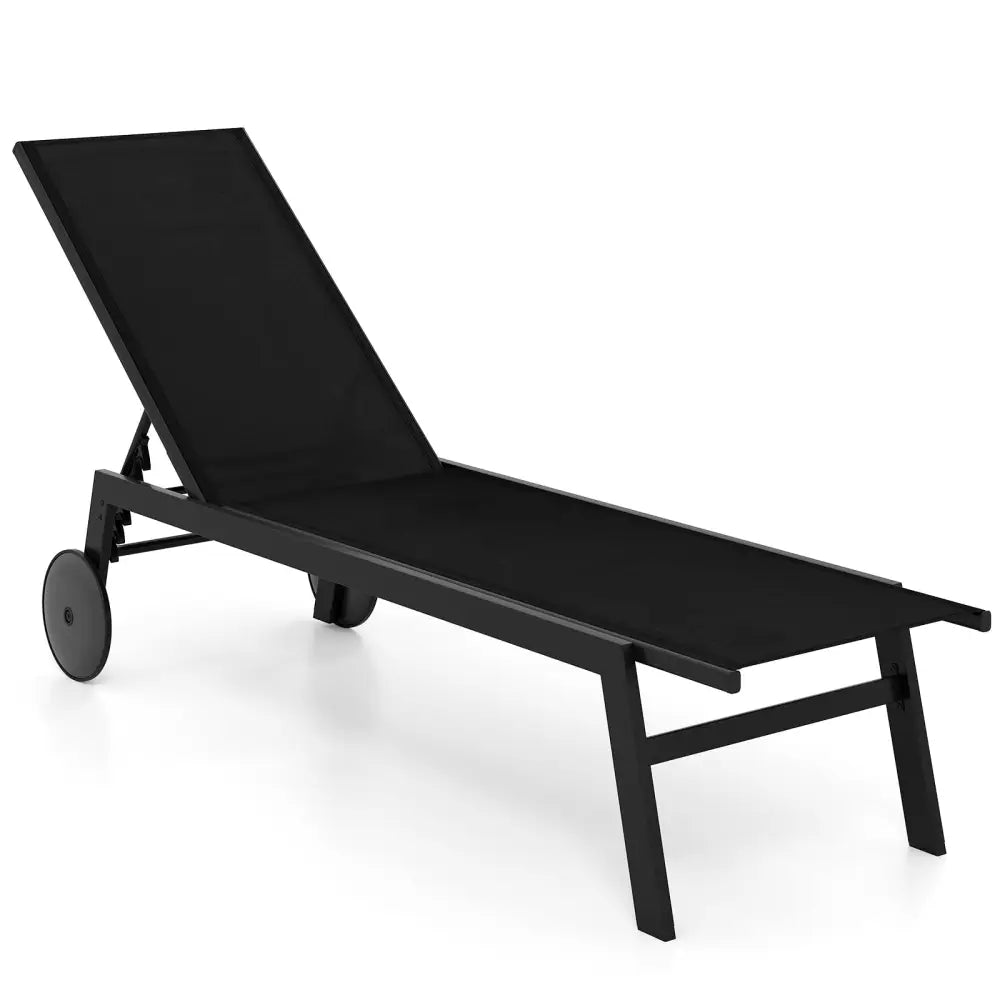 Patio Chaise Lounge Chair with Wheels and 6-Level Adjustable Backrest Set of 1 - Black - Outdoor Chaise Lounges