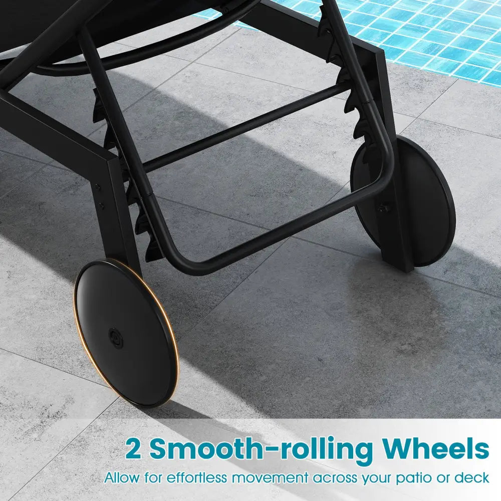 Patio Chaise Lounge Chair with Wheels and 6-Level Adjustable Backrest Set of 1 - Black - Outdoor Chaise Lounges