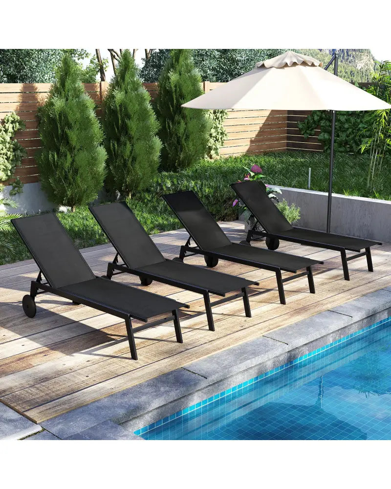 Patio Chaise Lounge Chair with Wheels and 6-Level Adjustable Backrest Set of 1 - Black - Outdoor Chaise Lounges