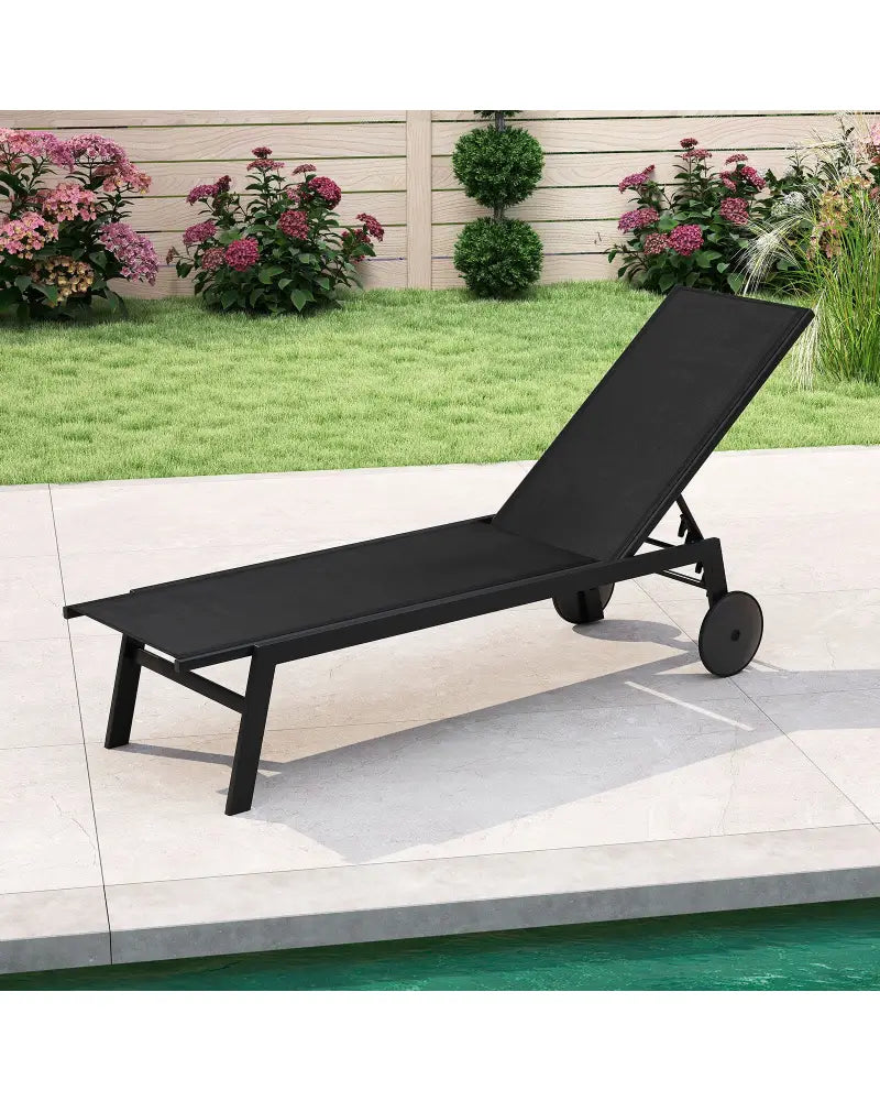 Patio Chaise Lounge Chair with Wheels and 6-Level Adjustable Backrest Set of 1 - Black - Outdoor Chaise Lounges