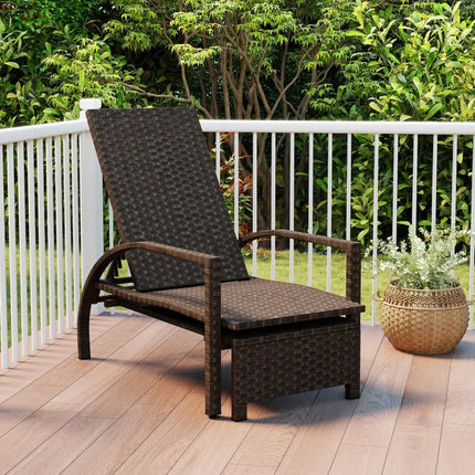 Patio Chaise Lounge Outdoor Rattan Lounge Chair with Retractable Ottoman - Brown - Outdoor Chaise Lounges