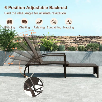 Patio Chaise Lounge Outdoor Rattan Lounge Chair with Retractable Ottoman - Brown - Outdoor Chaise Lounges