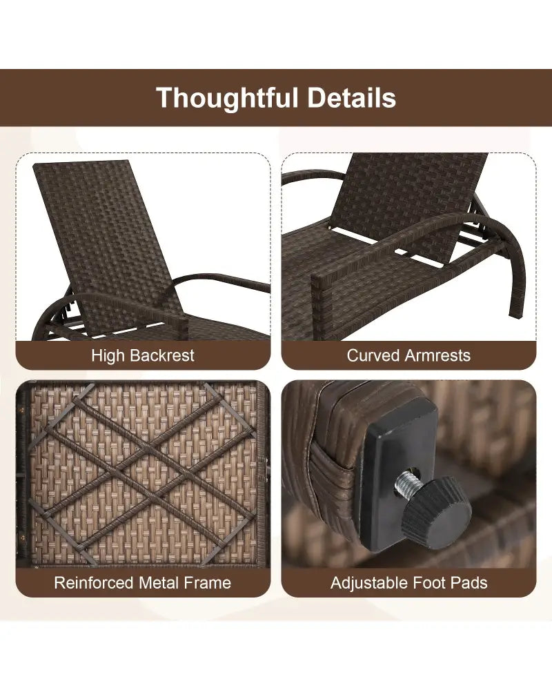 Patio Chaise Lounge Outdoor Rattan Lounge Chair with Retractable Ottoman - Brown - Outdoor Chaise Lounges