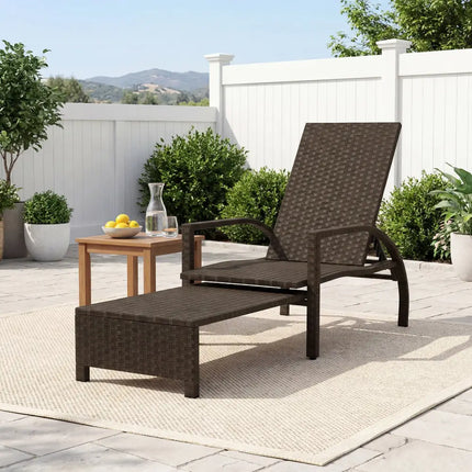 Patio Chaise Lounge Outdoor Rattan Lounge Chair with Retractable Ottoman - Brown - Outdoor Chaise Lounges