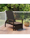 Patio Chaise Lounge Outdoor Rattan Lounge Chair with Retractable Ottoman - Brown - Outdoor Chaise Lounges