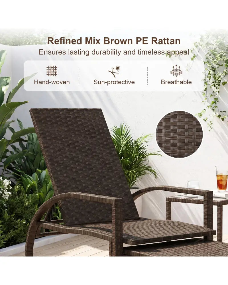 Patio Chaise Lounge Outdoor Rattan Lounge Chair with Retractable Ottoman - Brown - Outdoor Chaise Lounges