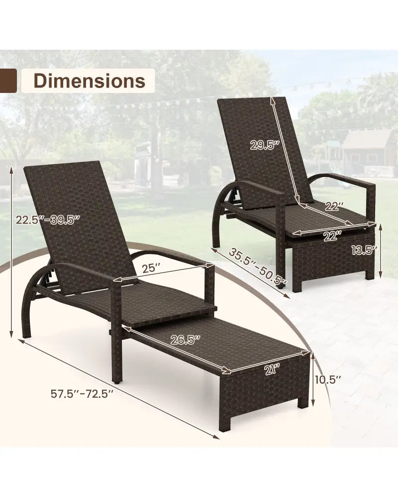 Patio Chaise Lounge Outdoor Rattan Lounge Chair with Retractable Ottoman - Brown - Outdoor Chaise Lounges