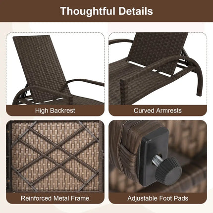 Patio Chaise Lounge Outdoor Rattan Lounge Chair with Retractable Ottoman - Brown - Outdoor Chaise Lounges