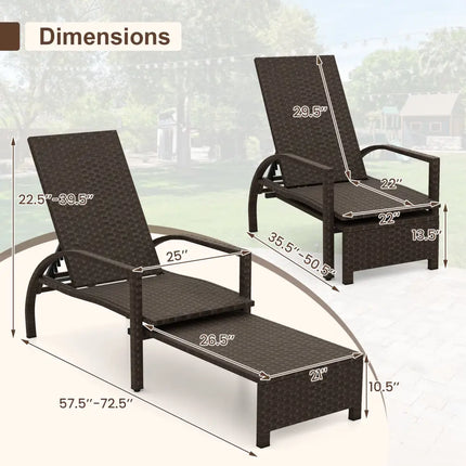 Patio Chaise Lounge Outdoor Rattan Lounge Chair with Retractable Ottoman - Brown - Outdoor Chaise Lounges