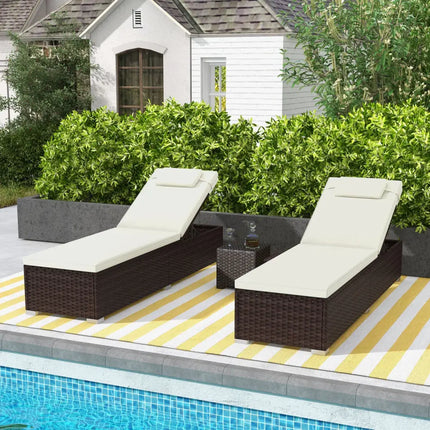 Patio Chaise Lounge Set of 2 with Backrest Seat Cushion and Headrest-Off White - Off White - Outdoor Chaise Lounges