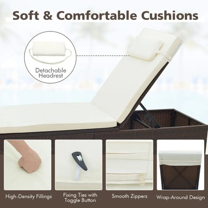 Patio Chaise Lounge Set of 2 with Backrest Seat Cushion and Headrest-Off White - Off White - Outdoor Chaise Lounges