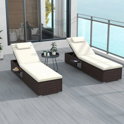 Patio Chaise Lounge Set of 2 with Backrest Seat Cushion and Headrest-Off White - Off White - Outdoor Chaise Lounges