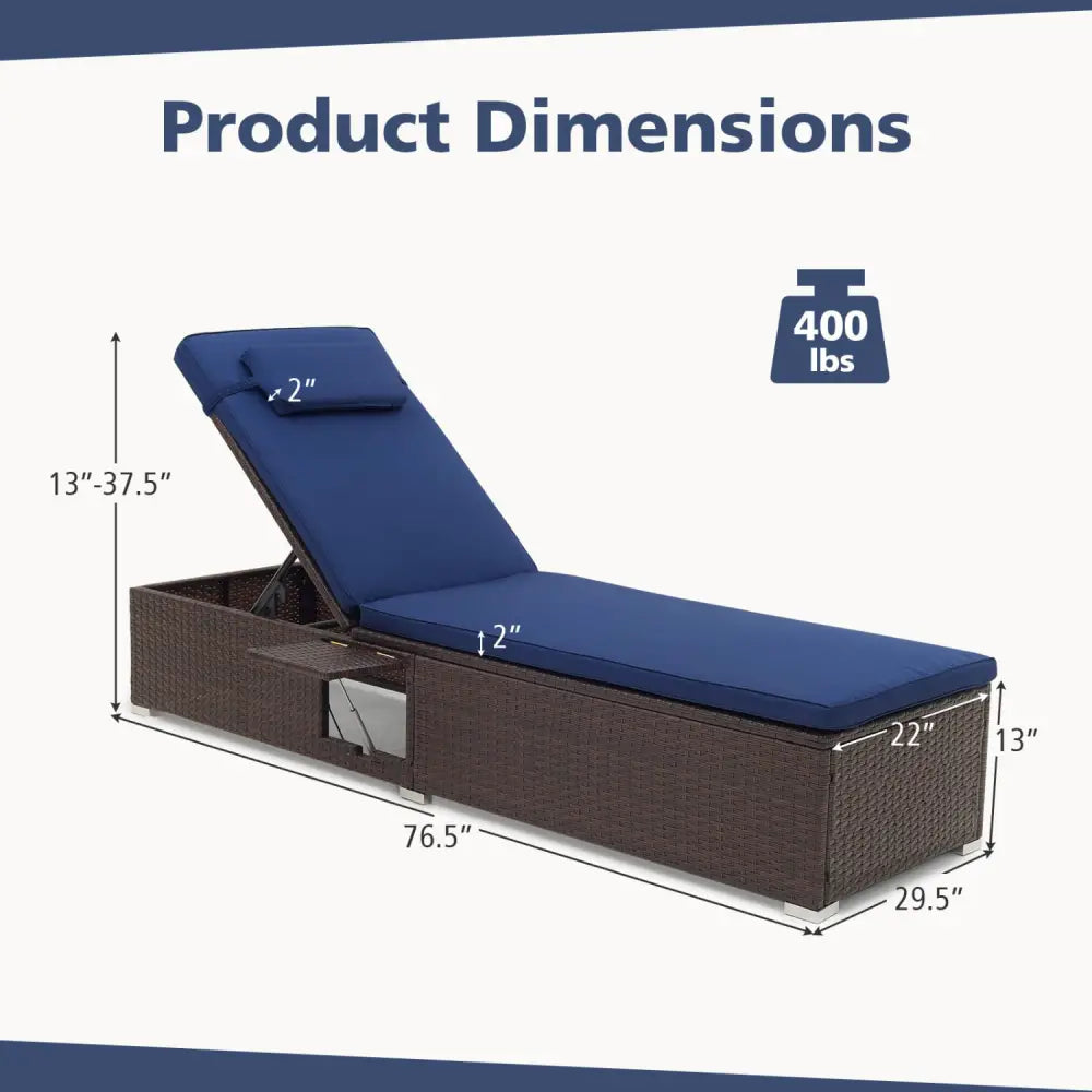 Patio Chaise Lounge Set of 2 with Backrest Seat Cushion and Headrest-Navy - Navy - Outdoor Chaise Lounges