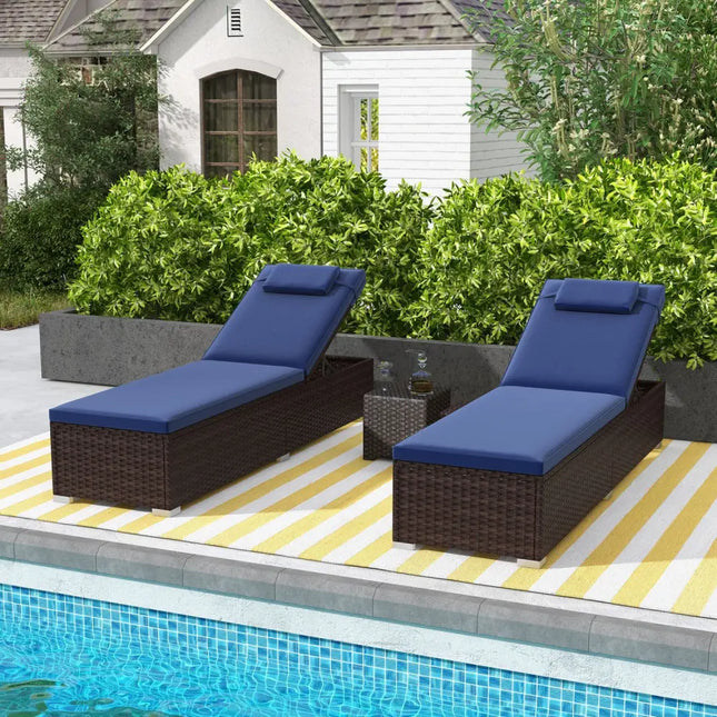 Patio Chaise Lounge Set of 2 with Backrest Seat Cushion and Headrest-Navy - Navy - Outdoor Chaise Lounges