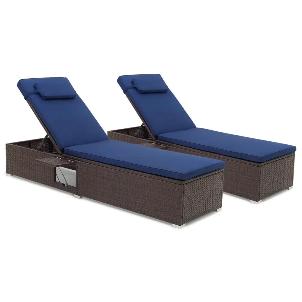 Patio Chaise Lounge Set of 2 with Backrest Seat Cushion and Headrest-Navy - Navy - Outdoor Chaise Lounges