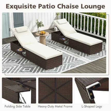Patio Chaise Lounge Set of 2 with Backrest Seat Cushion and Headrest-Off White - Off White - Outdoor Chaise Lounges