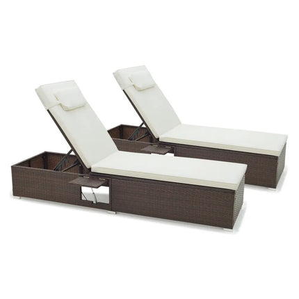 Patio Chaise Lounge Set of 2 with Backrest Seat Cushion and Headrest-Off White - Off White - Outdoor Chaise Lounges