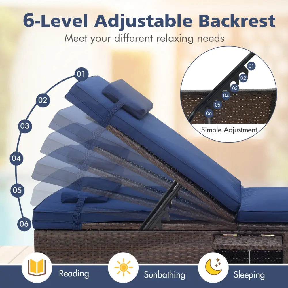Patio Chaise Lounge Set of 2 with Backrest Seat Cushion and Headrest-Navy - Navy - Outdoor Chaise Lounges