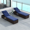 Patio Chaise Lounge Set of 2 with Backrest Seat Cushion and Headrest-Navy - Navy - Outdoor Chaise Lounges