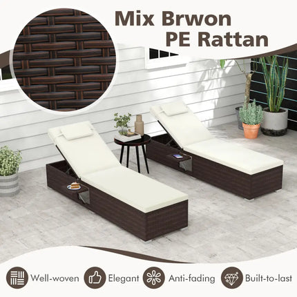 Patio Chaise Lounge Set of 2 with Backrest Seat Cushion and Headrest-Off White - Off White - Outdoor Chaise Lounges