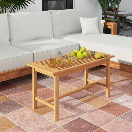 Patio Coffee Table 36 Inch Rectangular Outside Side Table with Slatted Tabletop - Natural - Patio Coffee Tables