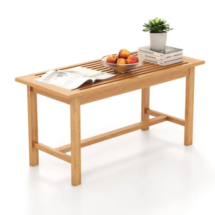 Patio Coffee Table 36 Inch Rectangular Outside Side Table with Slatted Tabletop - Natural - Patio Coffee Tables
