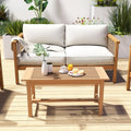 Patio Coffee Table 36 Inch Rectangular Outside Side Table with Slatted Tabletop - Natural - Patio Coffee Tables