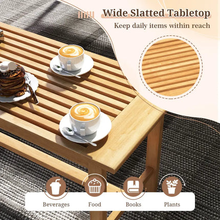 Patio Coffee Table 36 Inch Rectangular Outside Side Table with Slatted Tabletop - Natural - Patio Coffee Tables
