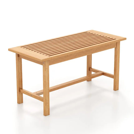 Patio Coffee Table 36 Inch Rectangular Outside Side Table with Slatted Tabletop - Natural - Patio Coffee Tables