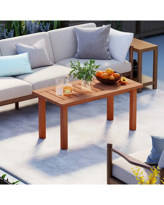 Patio Coffee Table with Slatted Tabletop for Deck Poolside - Natural - Patio Coffee Tables