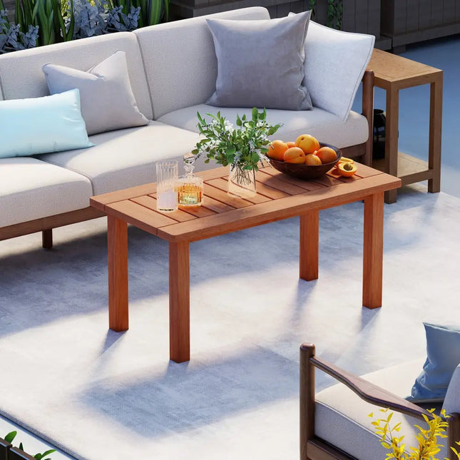 Patio Coffee Table with Slatted Tabletop for Deck Poolside - Natural - Patio Coffee Tables