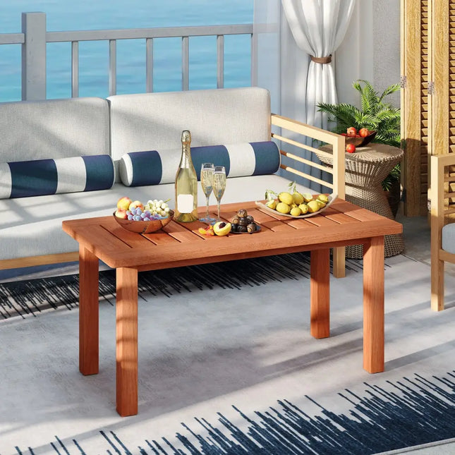 Patio Coffee Table with Slatted Tabletop for Deck Poolside - Natural - Patio Coffee Tables