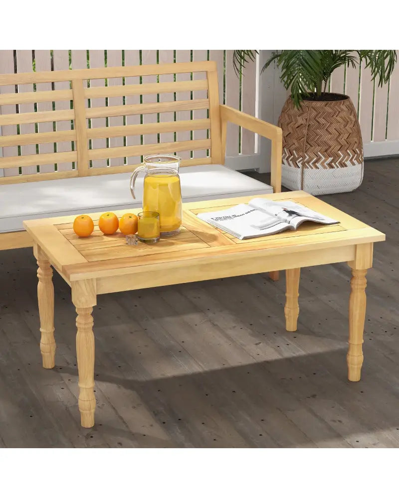 Patio Coffee Table with Solid Teak Wood Structure and Slatted Tabletop - Natural - Patio Coffee Tables