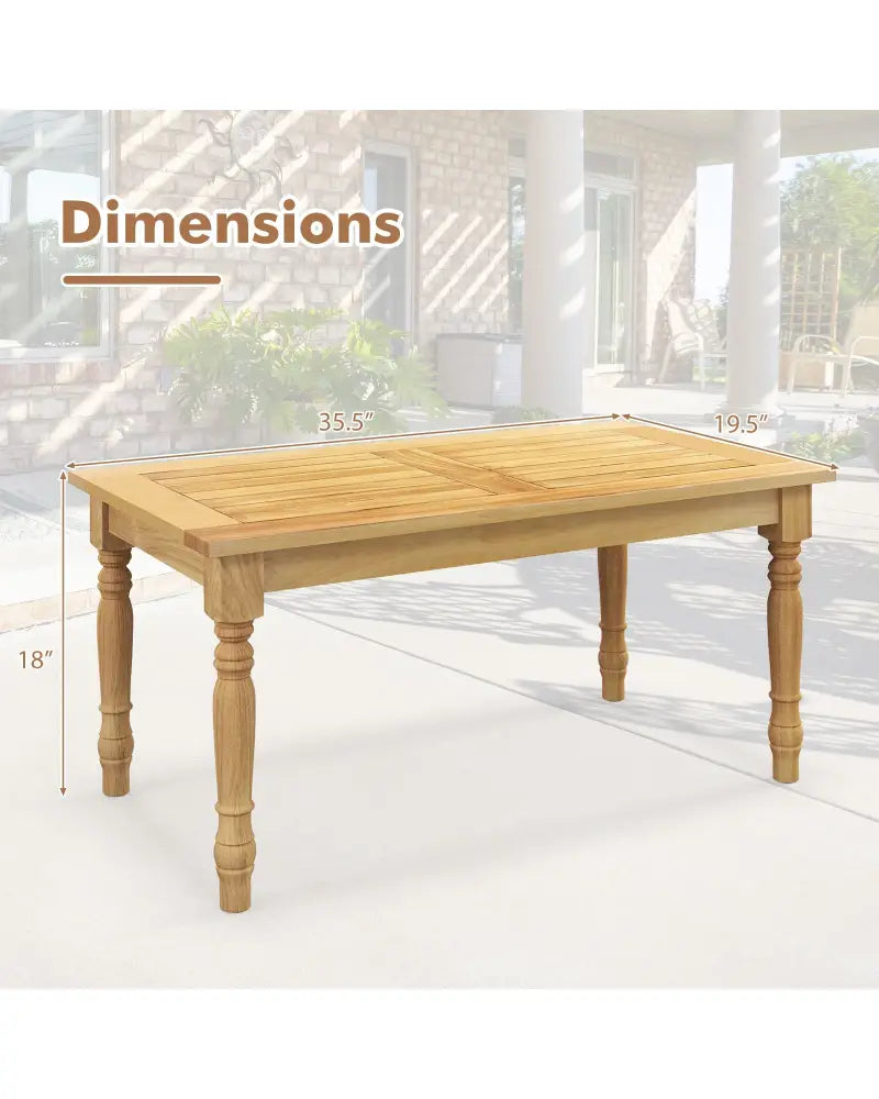 Patio Coffee Table with Solid Teak Wood Structure and Slatted Tabletop - Natural - Patio Coffee Tables