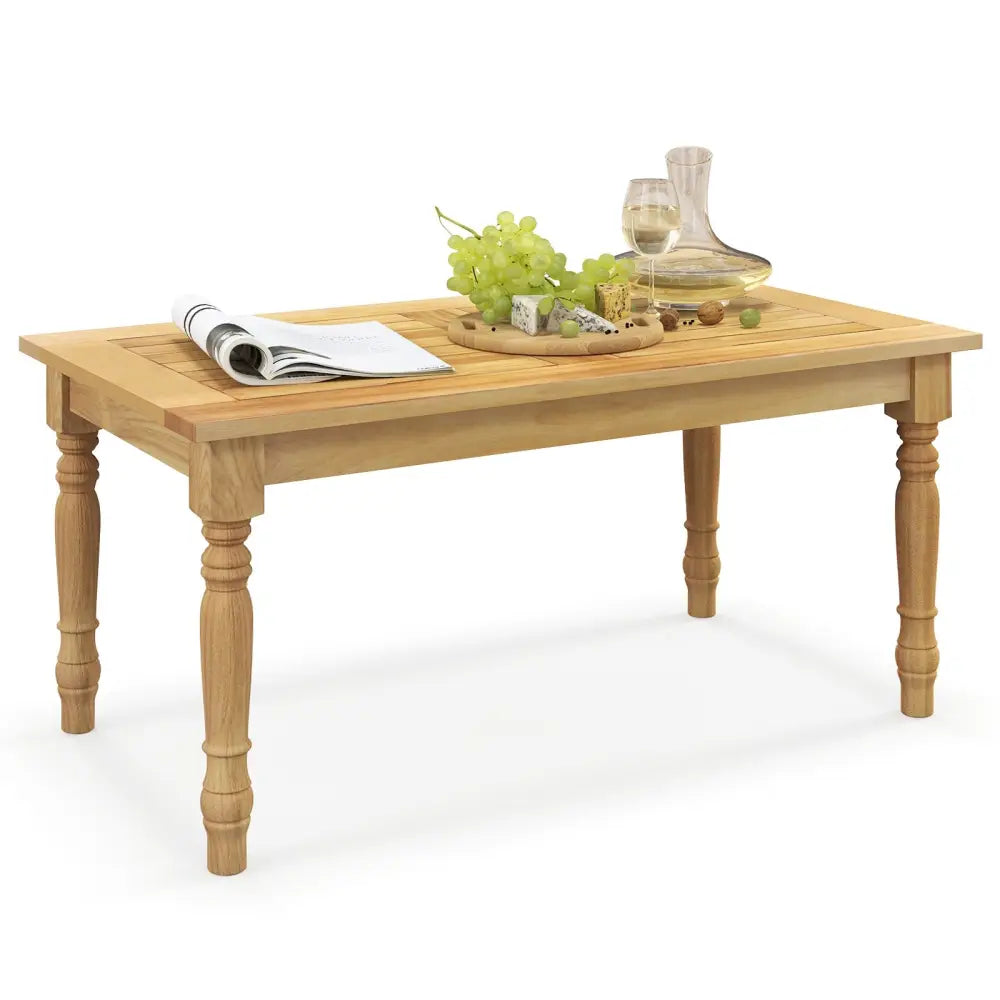 Patio Coffee Table with Solid Teak Wood Structure and Slatted Tabletop - Natural - Patio Coffee Tables