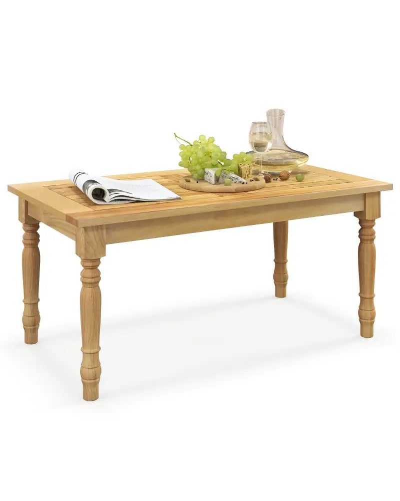 Patio Coffee Table with Solid Teak Wood Structure and Slatted Tabletop - Natural - Patio Coffee Tables