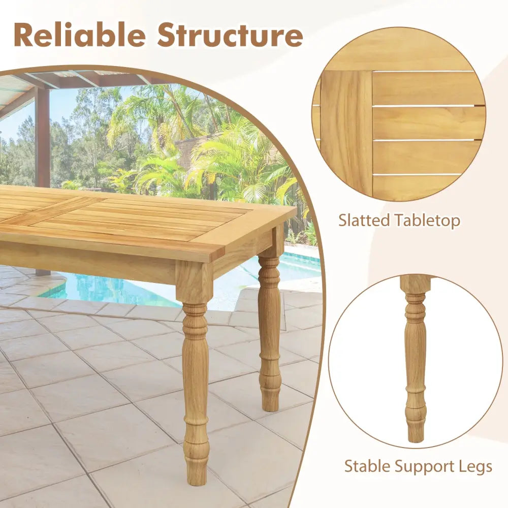 Patio Coffee Table with Solid Teak Wood Structure and Slatted Tabletop - Natural - Patio Coffee Tables