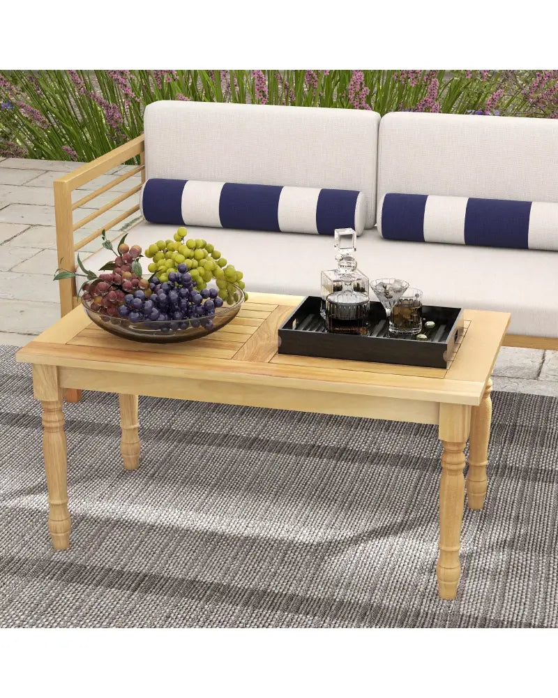 Patio Coffee Table with Solid Teak Wood Structure and Slatted Tabletop - Natural - Patio Coffee Tables