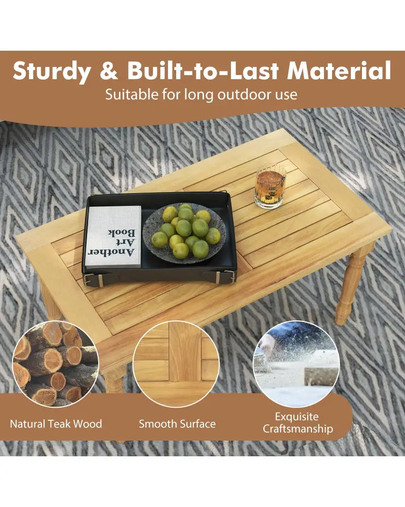 Patio Coffee Table with Solid Teak Wood Structure and Slatted Tabletop - Natural - Patio Coffee Tables