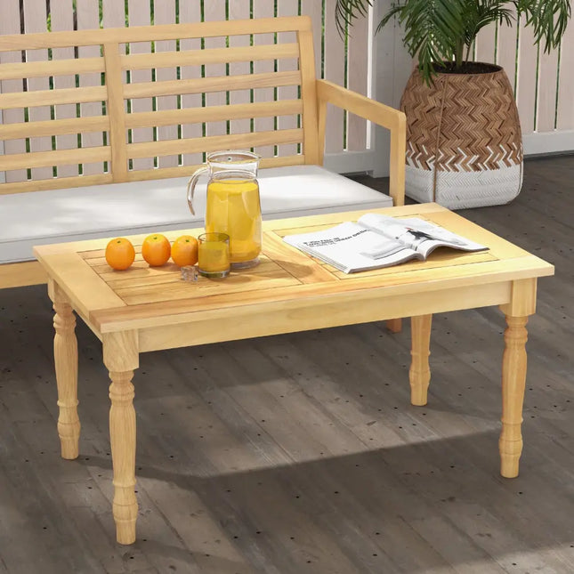 Patio Coffee Table with Solid Teak Wood Structure and Slatted Tabletop - Natural - Patio Coffee Tables