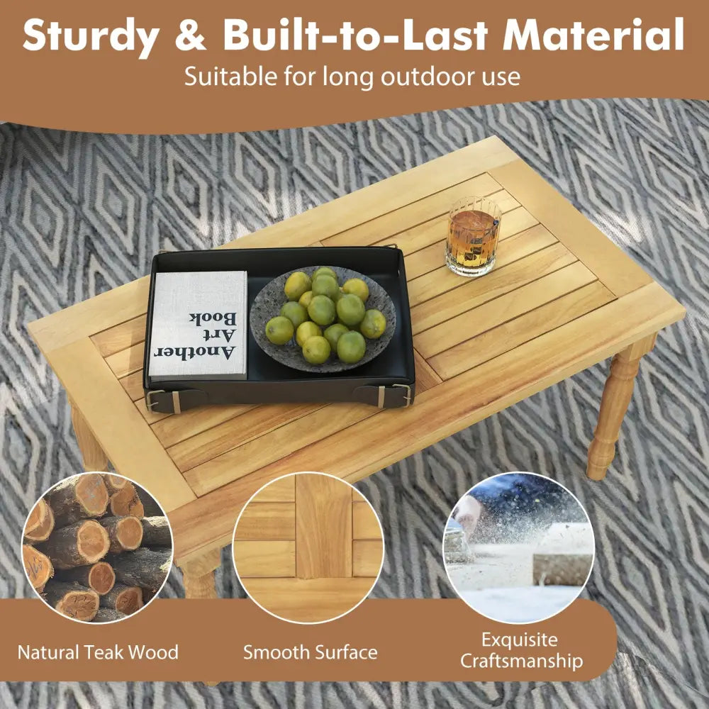 Patio Coffee Table with Solid Teak Wood Structure and Slatted Tabletop - Natural - Patio Coffee Tables