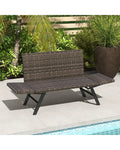 Patio Convertible Sofa for 2 Quick Dry Foam Padded Rattan with Armrests-Gray - Gray - Outdoor Benches