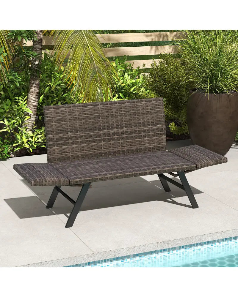 Patio Convertible Sofa for 2 Quick Dry Foam Padded Rattan with Armrests-Gray - Gray - Outdoor Benches