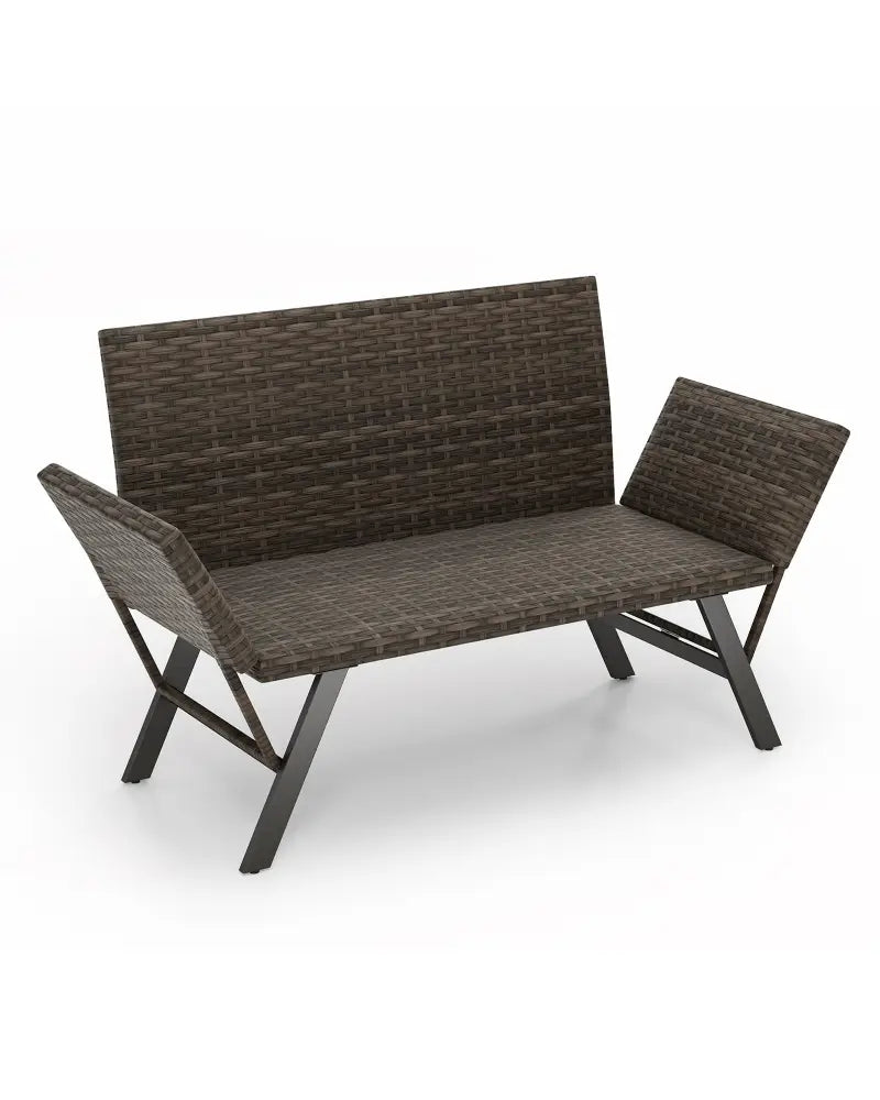 Patio Convertible Sofa for 2 Quick Dry Foam Padded Rattan with Armrests-Gray - Gray - Outdoor Benches