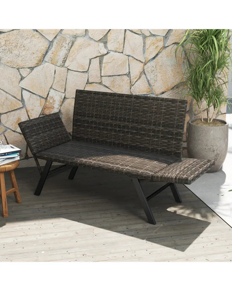 Patio Convertible Sofa for 2 Quick Dry Foam Padded Rattan with Armrests-Gray - Gray - Outdoor Benches