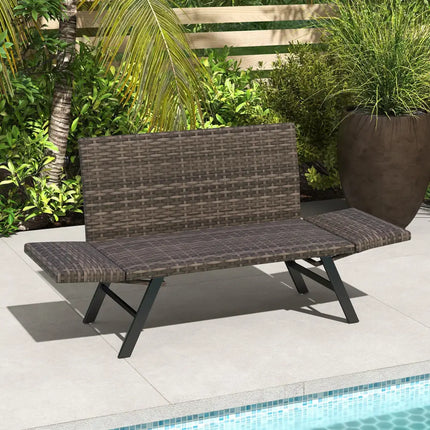 Patio Convertible Sofa for 2 Quick Dry Foam Padded Rattan with Armrests-Gray - Gray - Outdoor Benches