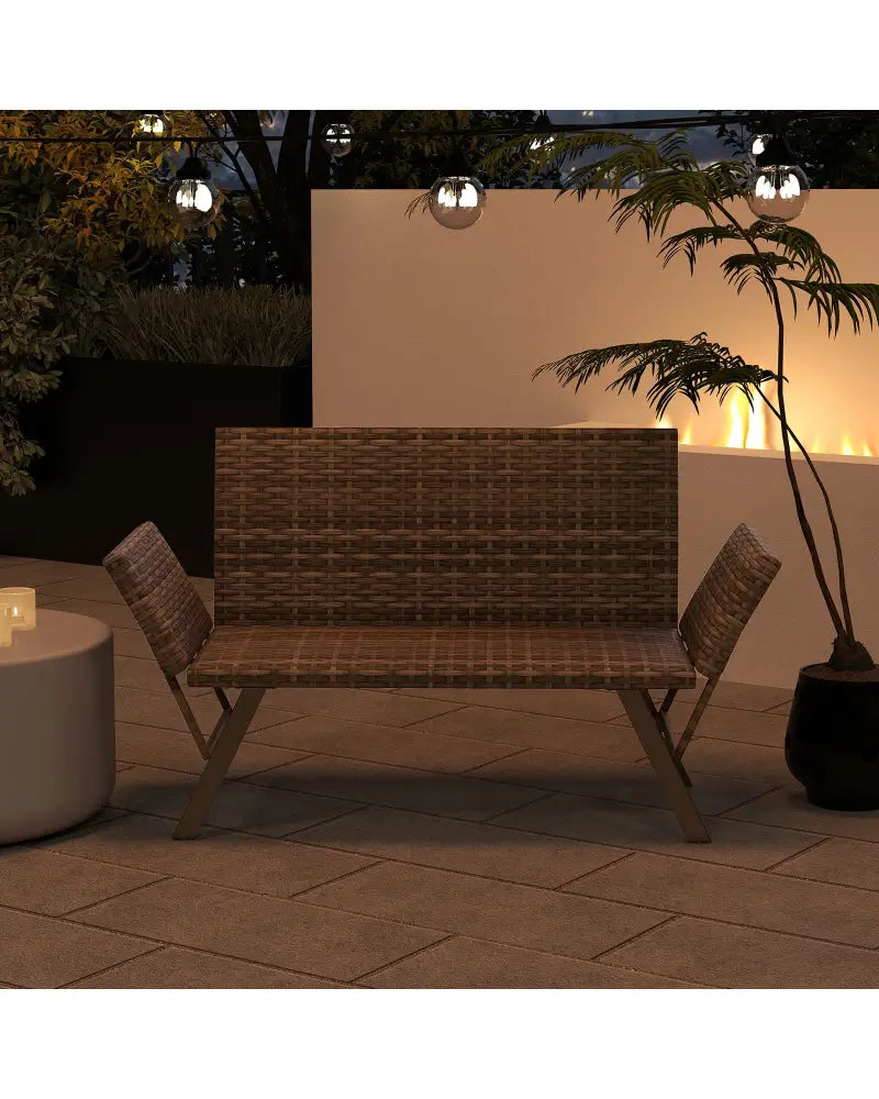 Patio Convertible Sofa for 2 Quick Dry Foam Padded Rattan with Armrests-Gray - Gray - Outdoor Benches