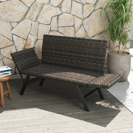 Patio Convertible Sofa for 2 Quick Dry Foam Padded Rattan with Armrests-Gray - Gray - Outdoor Benches